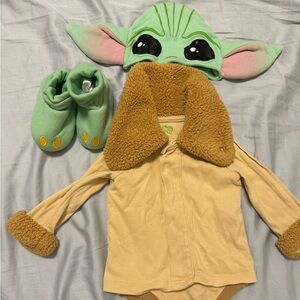 Disney Baby Yoda Green & Cream One-Piece Bodysuit with Tan Fleece trim and boots